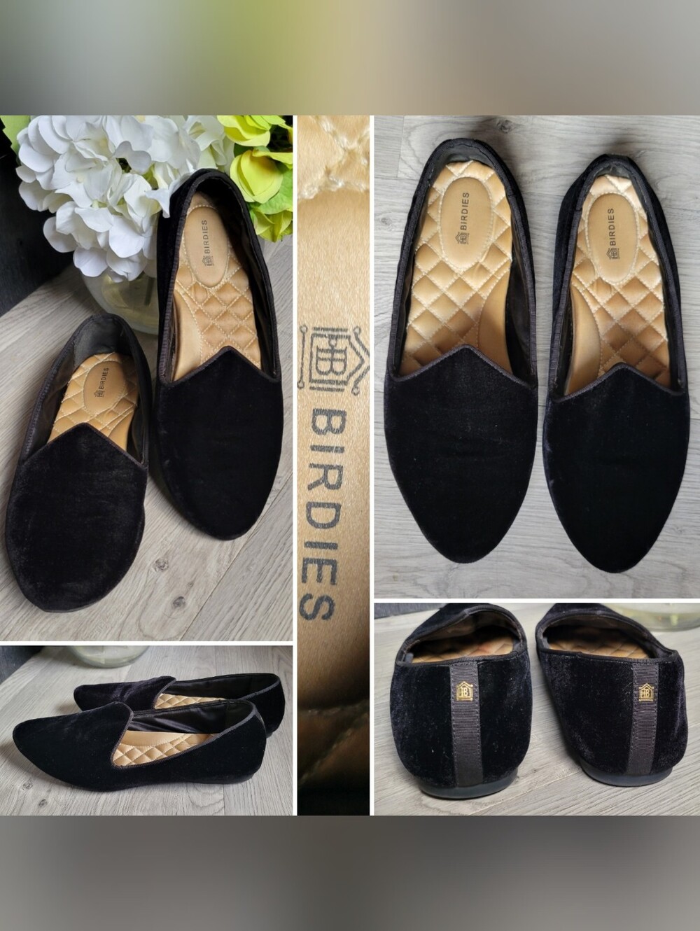 Birdies The Starling Black Velvet Smoking Loafer Slippers & Quilted Insole, US 9